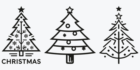 Christmas concept logo fir tree sketch illustration vector set