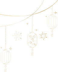 Elegant Hanging Chinese Lantern Line Art Decoration for Lunar New Year
