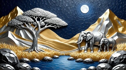 Night view of forest with elephant I Wall Decor 