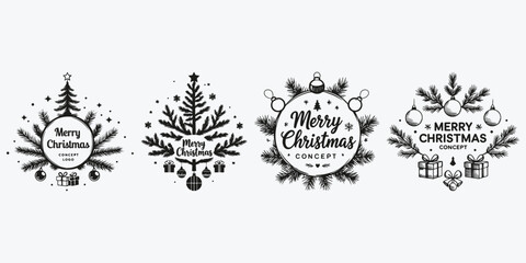Merry Christmas logo sketch illustration vector set