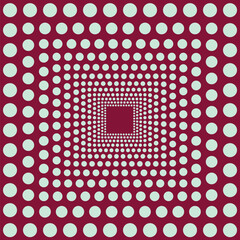 Pattern created by squares of pale mint green circles on a maroon background, getting progressively smaller