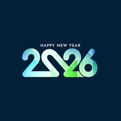 Happy new year 2026 colorful text blue background design