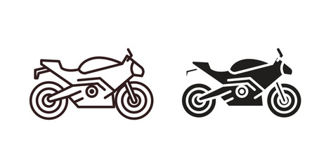 Obraz premium Motorcycle icons. thin line and glyph vector icons pack on white background
