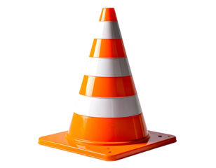 Bright orange and white striped traffic cone on black background
