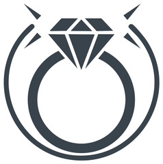 Engagement ring logo illustration, diamond with sparkles, wedding jewelry, isolated design