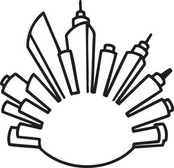 Fototapeta premium Black and white abstract graphic of radiating city skyline buildings architecture