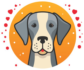 Fototapeta premium Dog Portrait with Hearts and Circle Background, Modern Vector Illustration