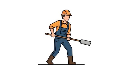 Hardworking construction worker in protective gear, holding a shovel, ready to contribute on a building site or any labor-intensive project, representing diligence and manual effort