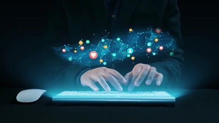 Social media interaction digital icons floating show concept of social media marketing. Online engagement, influencer marketing, and modern connection technology. Elide - Powered by Adobe