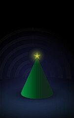 Vertical Minimal Abstract Christmas Tree with Golden Star on Dark Background