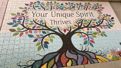 Obraz premium Colorful Puzzle of Tree with Encouraging Text