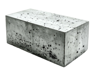 Rough, textured, rectangular block of speckled concrete