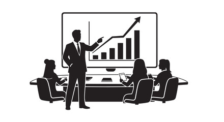 Business presentation with growing bar chart on screen