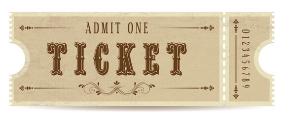 A retro-style ticket template with vintage ornaments