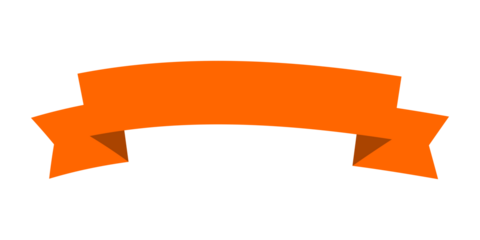 Orange ribbon banner label with folded ends. Flat promotional header design for sale, offers, branding, and marketing graphics
