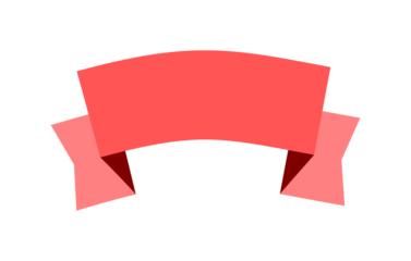 Red ribbon banner label with folded ends. Flat promotional badge design for sale, offers, headings and marketing graphics