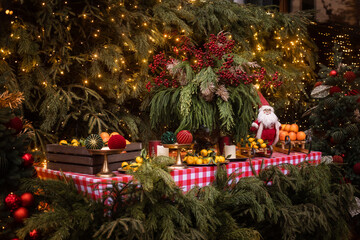 Christmas trees decorated with Christmas balls on the city streets
