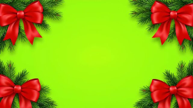 Festive Christmas frame with red bow on green screen background