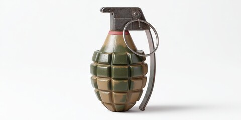 Naklejka premium Green hand grenade with pull ring on white background