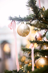 Christmas trees decorated with Christmas balls on the city streets
