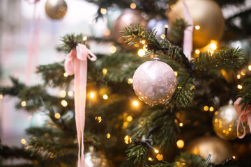 Christmas trees decorated with Christmas balls on the city streets
