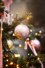 Christmas trees decorated with Christmas balls on the city streets
