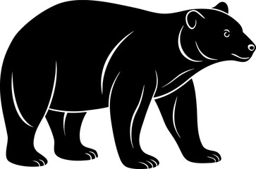 Obraz premium Solid Black Silhouette of a Polar Bear Walking Side View, Walking Polar Bear Silhouette, Arctic Polar Bear Side View Silhouette, Minimal Black Polar Bear Graphic