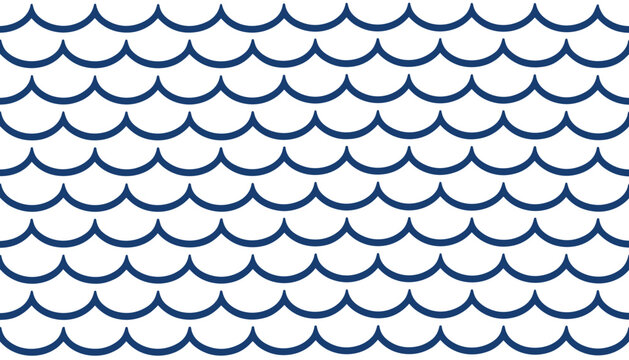 Repeating Blue Scalloped Wave Pattern on White Background seamless