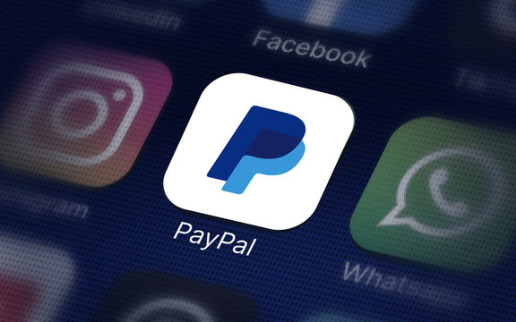 Paypal company logo on the smartphone screen