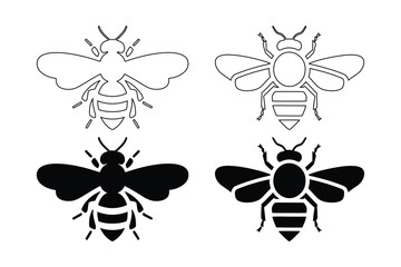 Honey bee and bumblebee silhouettes in outline and solid styles