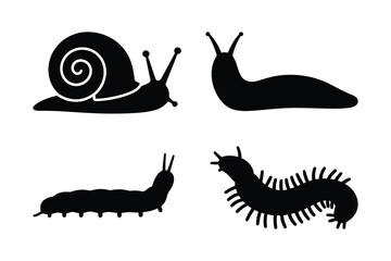 Silhouettes of crawling creatures including snail slug and caterpillar © Sadek