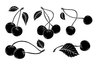 Collection of summer cherry berry silhouettes, simple fruit stamps. Vector graphics. © Катерина Якубович