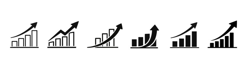 Business growth chart icons with upward arrows vector illustration isolated on transparent background