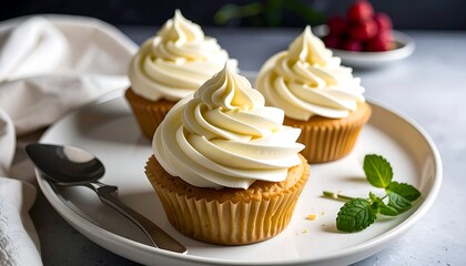 Creamy cupcakes on a plate