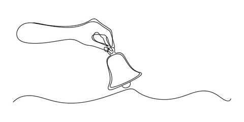 Hand holding a bell in single line drawing style Vector, illustration