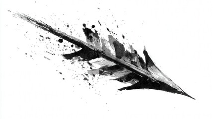Hand-drawn arrow with black ink brush strokes, featuring sharp jagged edges on a white background, creating a dynamic and energetic feeling