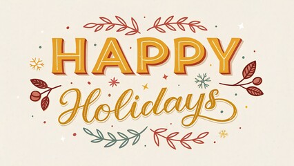 Hand-drawn Happy Holidays lettering with festive decorations Keywords: happy holidays, lettering