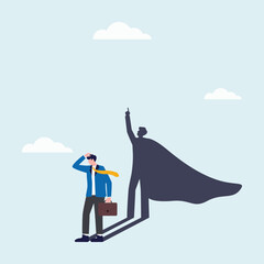 Illustration of man looks up to the superhero as the figure inspiration and motivation