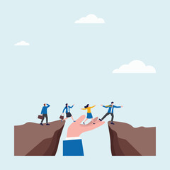 Illustration of teamwork and collaboration with people are trying to cross the gap