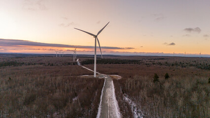 Winter wind farm landscape, New Brunswick, Canada. 