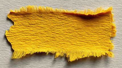 Fragment of torn yellow paper with frayed edges, rough texture, and irregular shape perfect for rustic compositions or note-style designs on a neutral background