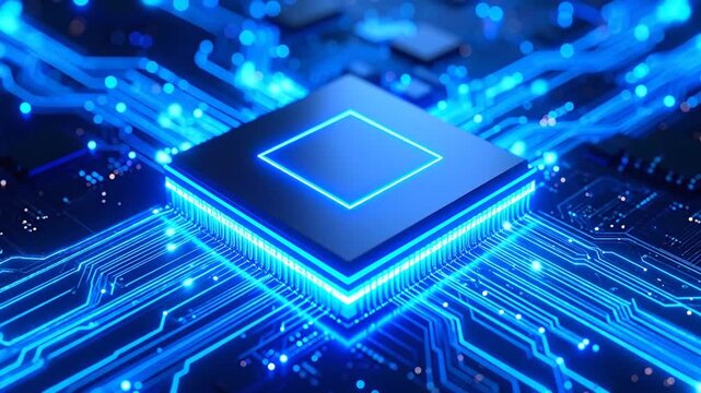 Futuristic Processor Chip with Glowing Circuitry Animation