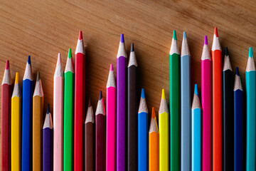 Colored pencils arranged like a bar graph (horizontal view).