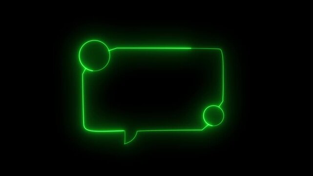 Glowing neon quote speech bubble animation. neon bubble frame animated on black background.