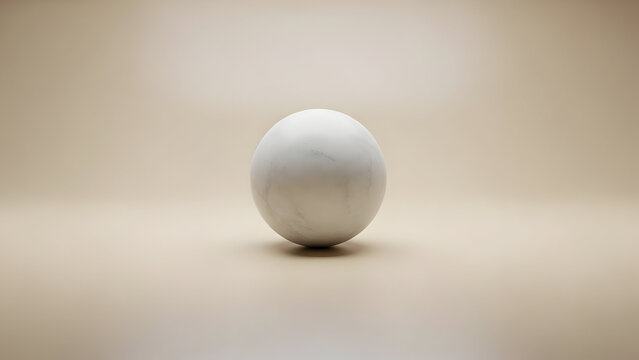 ingle smooth white marble sphere placed at center on soft beige background