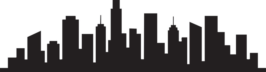 Black silhouette of a city skyline with varied height buildings white © MOHAMMAD