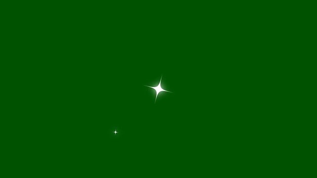 Glowing and twinkling star motion graphics on green screen background. Shine effect sprite sheet for motion design. Glow twinkle movement timeline, energy explosion. 4k video