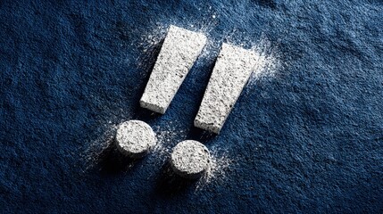 White exclamation point on navy blue background indicates importance and stands out against the soft texture, commanding attention