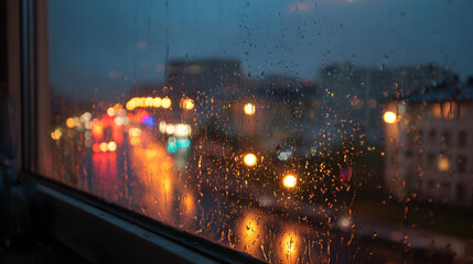 Rainy evening cityscape