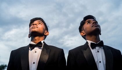 Young male twins in tuxedos